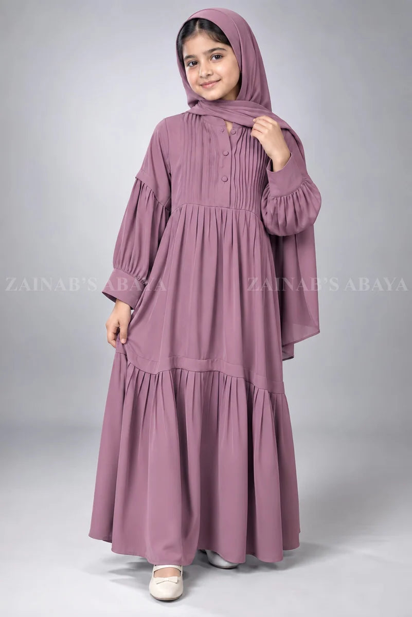 Colored Pleated Maxi Abaya for Kids J 121 – product view 4 | Zainab Designer Abaya