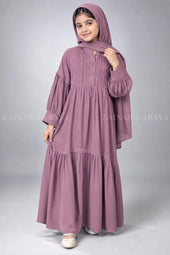 Colored Pleated Maxi Abaya for Kids J 121 – product view 4 | Zainab Designer Abaya