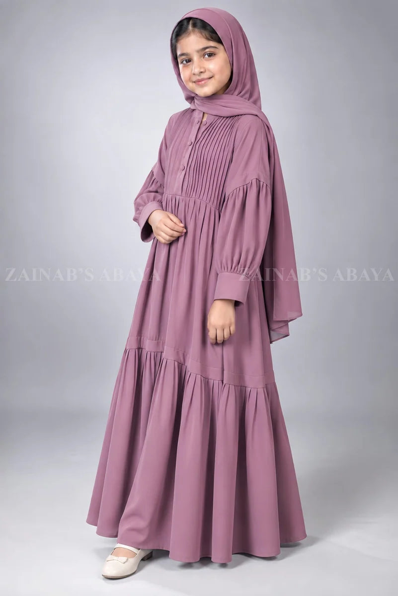 Colored Pleated Maxi Abaya for Kids J 121 – product view 5 | Zainab Designer Abaya