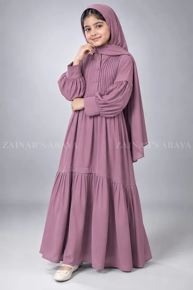 Colored Pleated Maxi Abaya for Kids J 121 – product view 6 | Zainab Designer Abaya