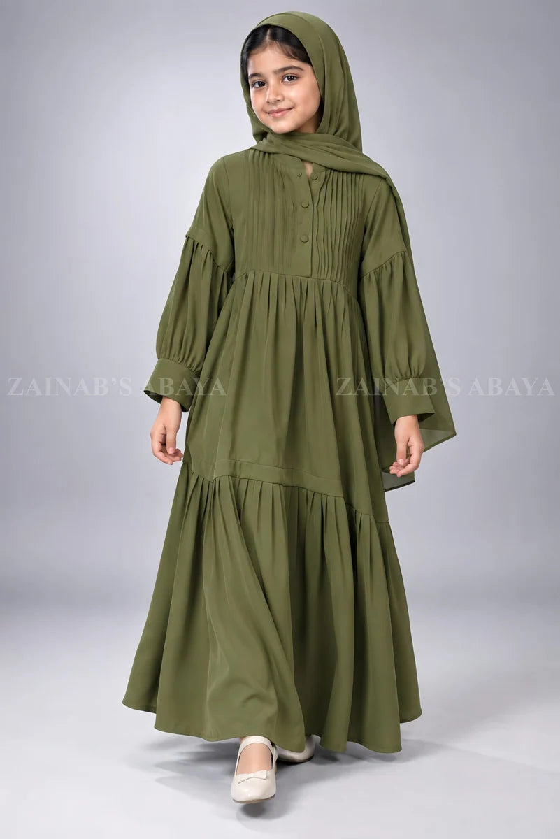 Colored Pleated Maxi Abaya for Kids J 121 – product view 7 | Zainab Designer Abaya