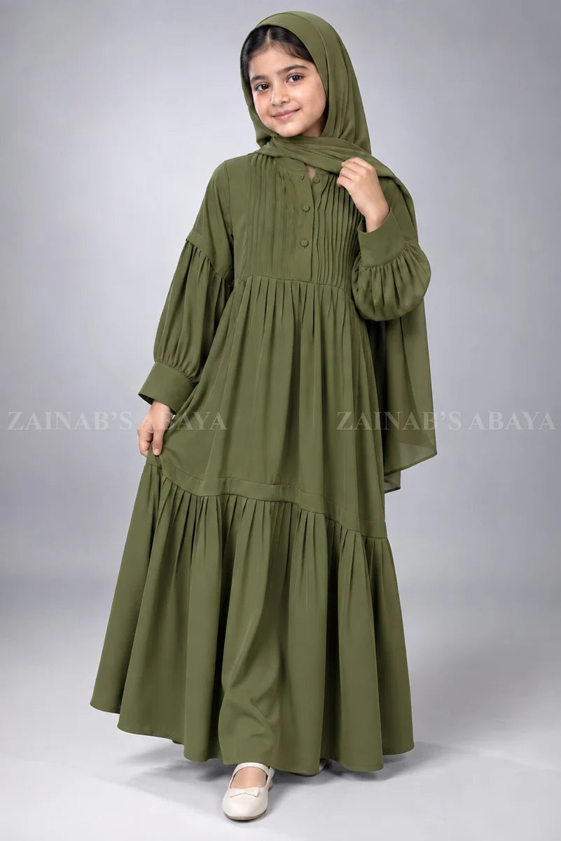 Colored Pleated Maxi Abaya for Kids J 121 – product view 8 | Zainab Designer Abaya