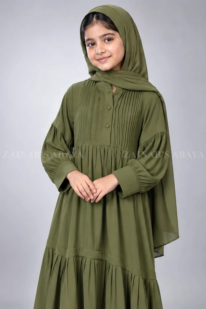 Colored Pleated Maxi Abaya for Kids J 121 – product view 9 | Zainab Designer Abaya