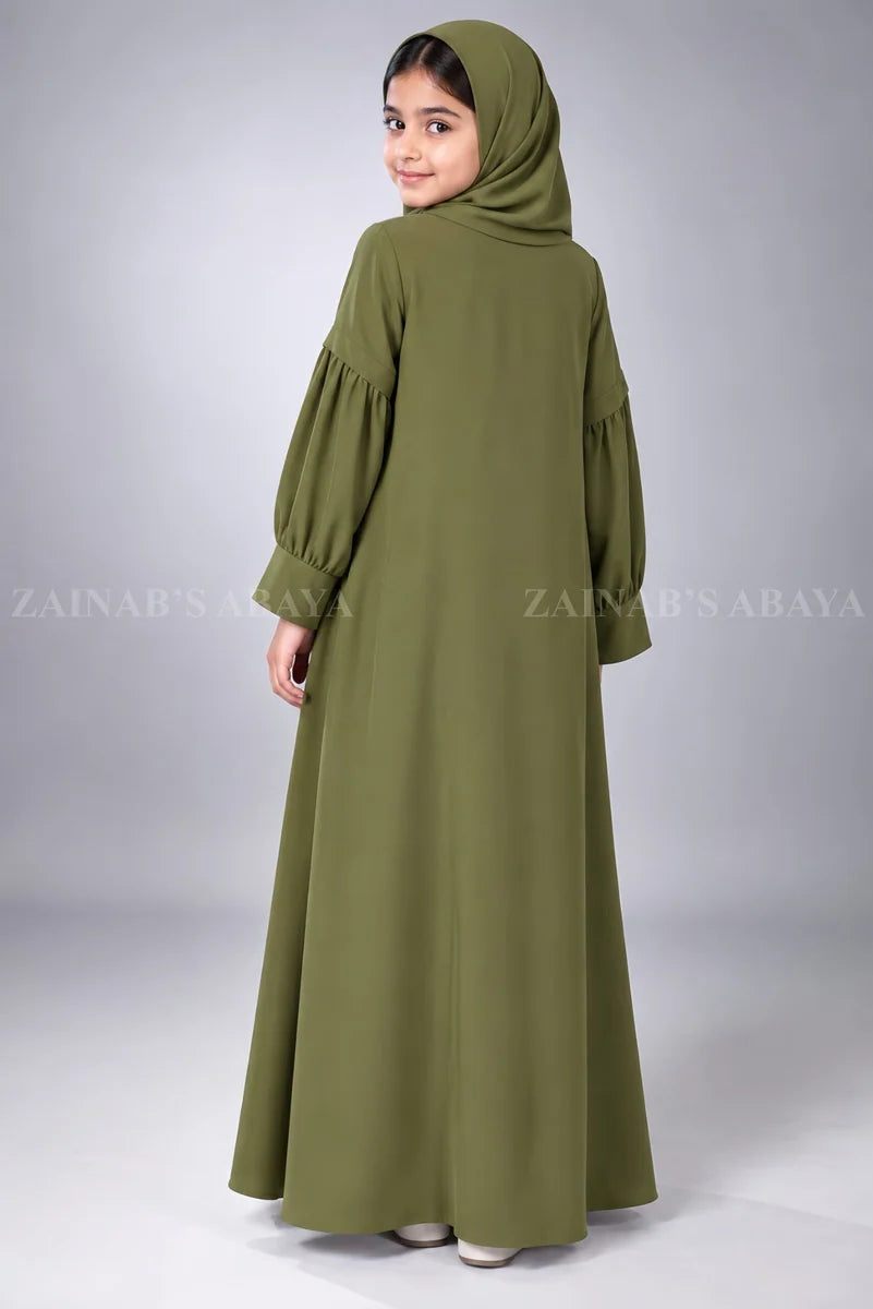 Colored Pleated Maxi Abaya for Kids J 121 – product view 10 | Zainab Designer Abaya