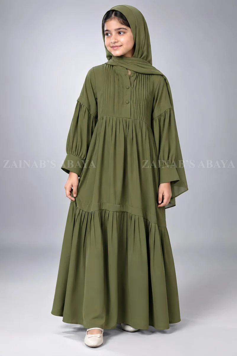 Colored Pleated Maxi Abaya for Kids J 121 – product view 12 | Zainab Designer Abaya