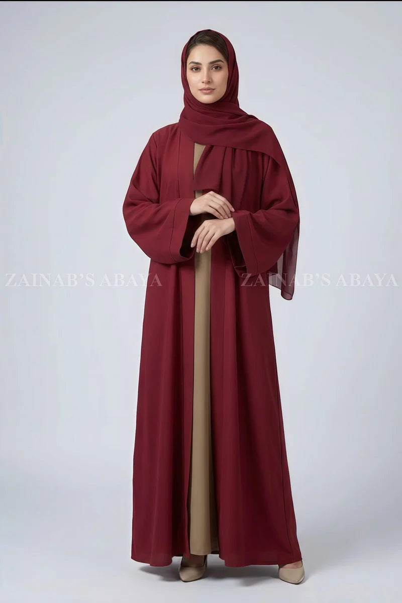 Red Double Gown Abaya in Nida Fabric OL-0884 additional product view 2 | Zainab Designer Abaya