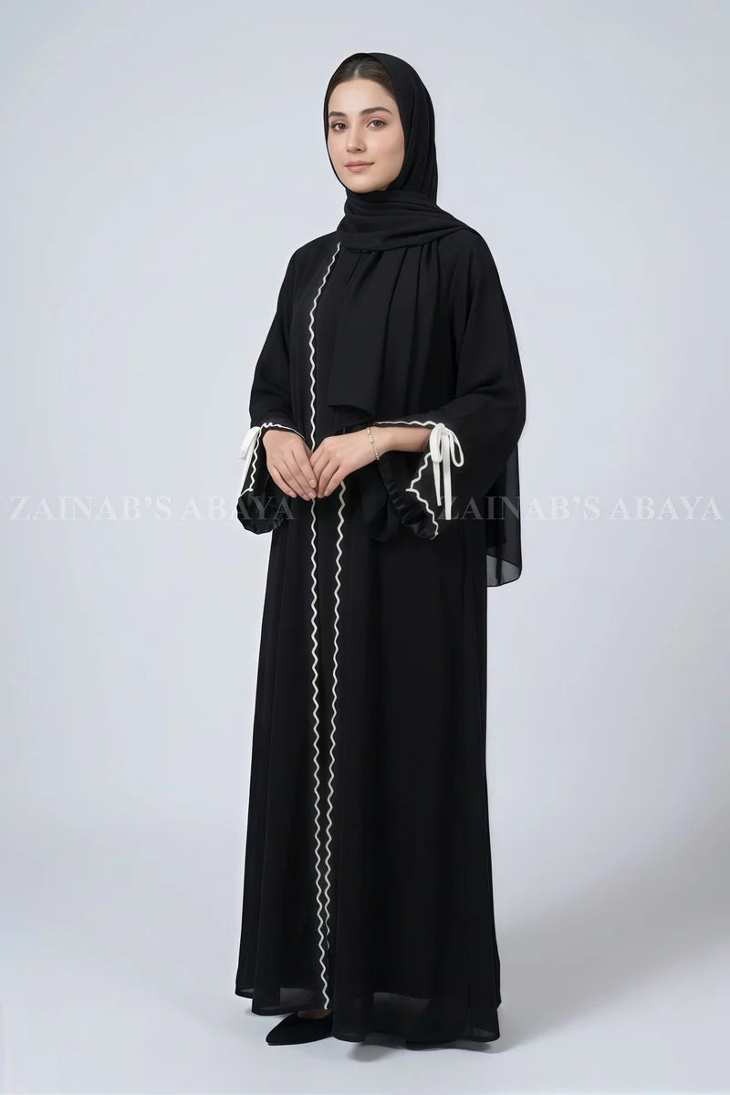 Black Double Gown Abaya with ZigZag Embroidery OL-1197 additional product view 2 | Zainab Designer Abaya
