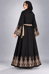 Nida Double Front Open Gown Abaya With Embroidery – 0857 Black product view 1 | Zainab Designer Abaya