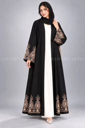 Nida Double Front Open Gown Abaya With Embroidery – 0857 Black product view 3 | Zainab Designer Abaya