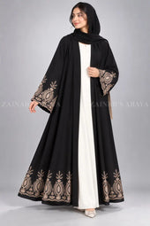 Nida Double Front Open Gown Abaya With Embroidery – 0857 Black product view 4 | Zainab Designer Abaya