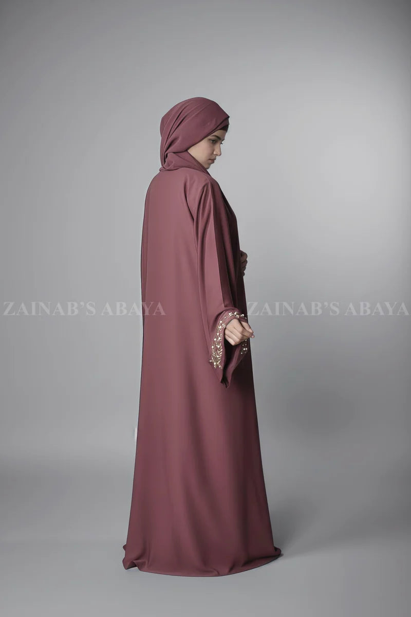 Double Front Open Gown Abaya with Embroidery and Pearl Work OL-1110 additional product view 2 | Zainab Designer Abaya