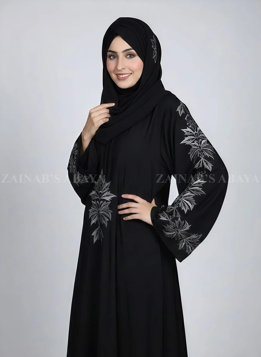 Black Umbrella Abaya with Turkish Embroidery OL-0908 additional product view 2 | Zainab Designer Abaya