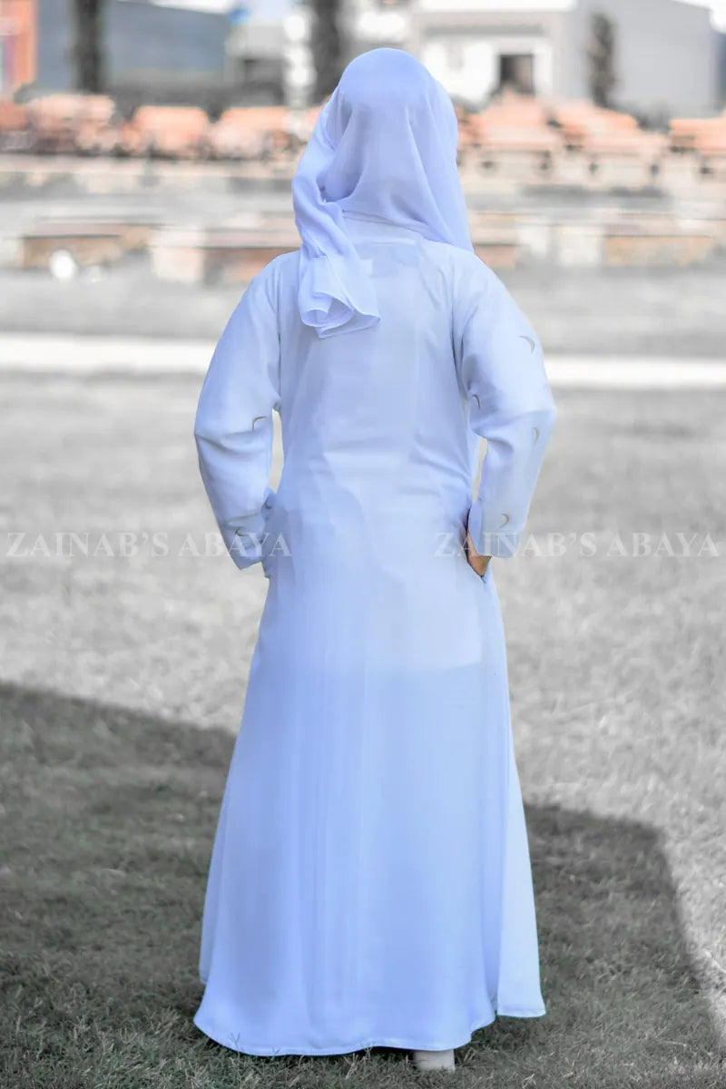 White Front Open Abaya for Kids with Embroidery J-116 – Off White – product view 2 | Zainab Designer Abaya