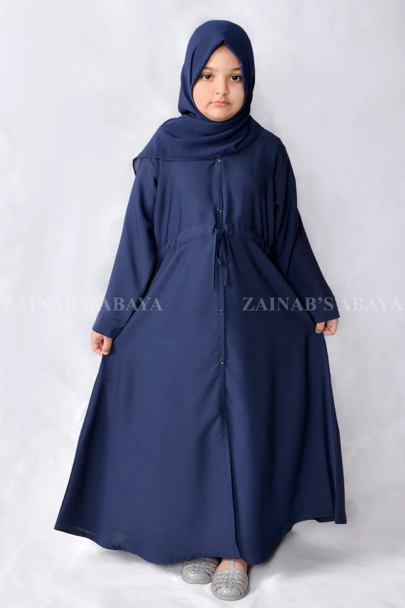 Navy Blue Front Open Abaya for Kids J -119 – Navy – product view 1 | Zainab Designer Abaya
