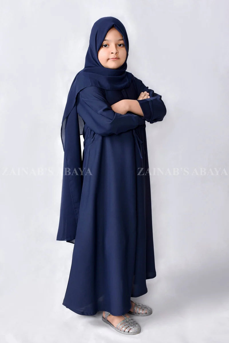 Navy Blue Front Open Abaya for Kids J -119 – Navy – product view 2 | Zainab Designer Abaya