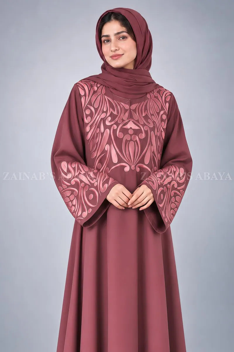 Black Embroidered Maxi Abaya in Nida Fabric OL-0667 full product view | Zainab Designer Abaya