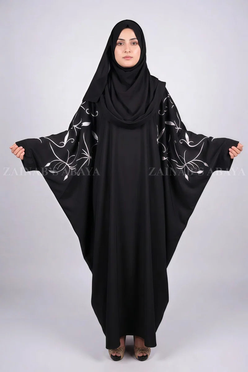 New Nida Black Butterfly Abaya with Embroidery On Sleeves – 0812