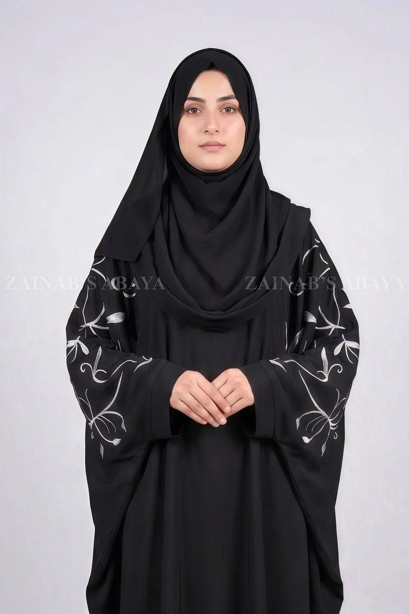 New Nida Black Butterfly Abaya with Embroidery On Sleeves – 0812