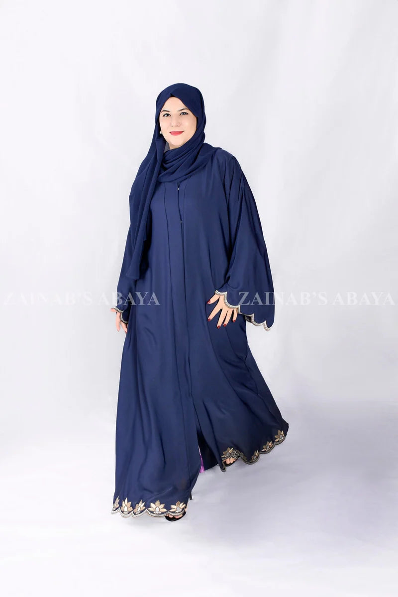 Navy Blue Front Open Abaya with Embroidery OL-1089 product view 2 | Zainab Designer Abaya