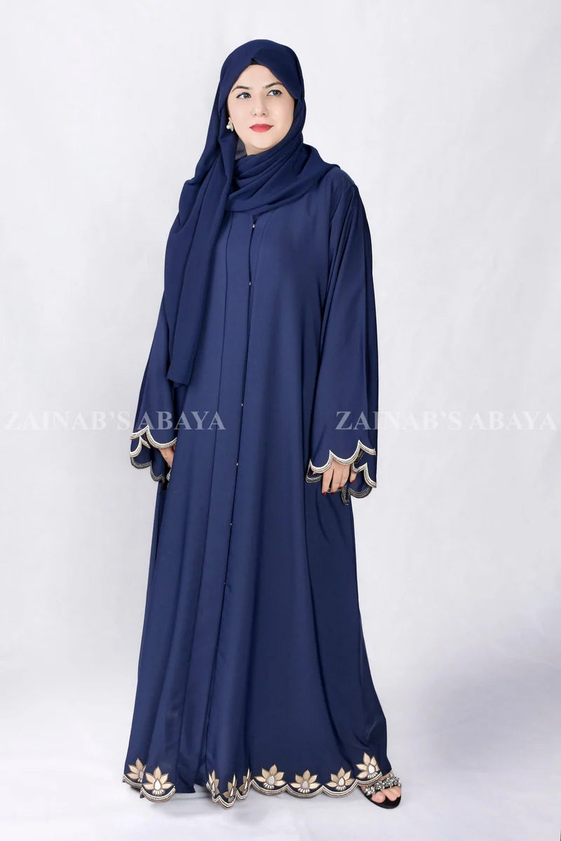 Navy Blue Front Open Abaya with Embroidery OL-1089 product view 3 | Zainab Designer Abaya