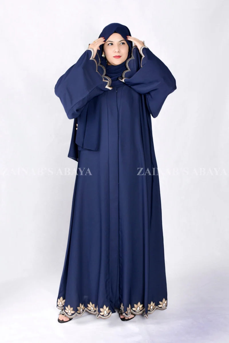 Navy Blue Front Open Abaya with Embroidery OL-1089 product view 8 | Zainab Designer Abaya