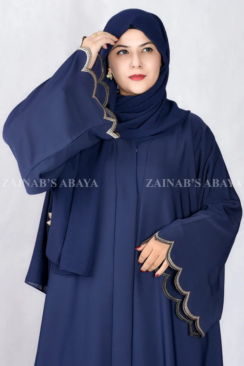 Navy Blue Front Open Abaya with Embroidery OL-1089 product view 6 | Zainab Designer Abaya