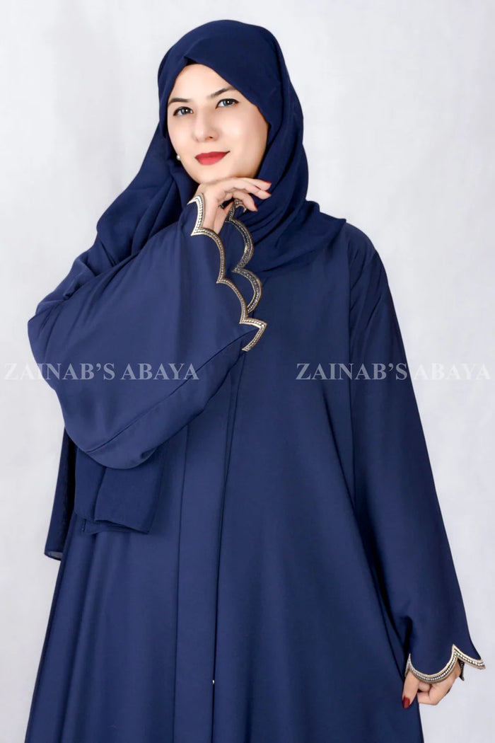 Navy Blue Front Open Abaya with Embroidery OL-1089 product view 4 | Zainab Designer Abaya