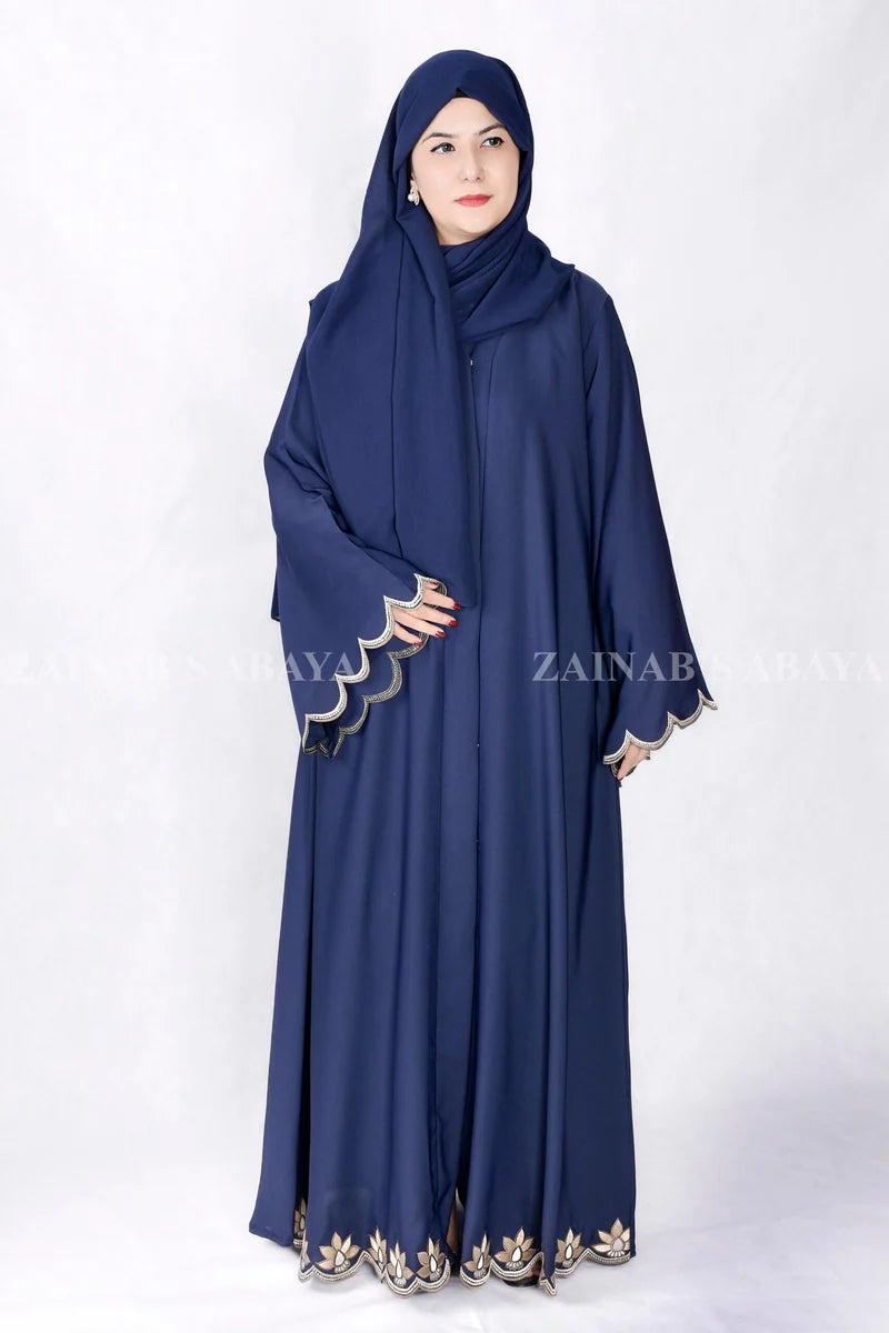 Navy Blue Front Open Abaya with Embroidery OL-1089 product view 5 | Zainab Designer Abaya