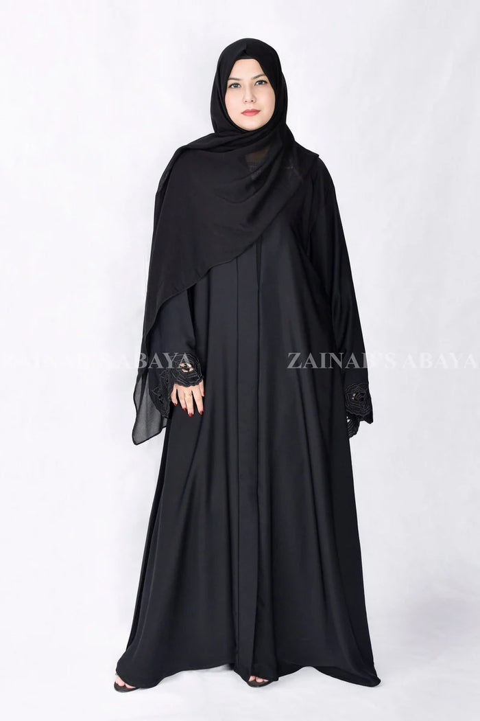 Front Open Abaya with Elegant Embroidery OL-1090 Black product view 5 | Zainab Designer Abaya