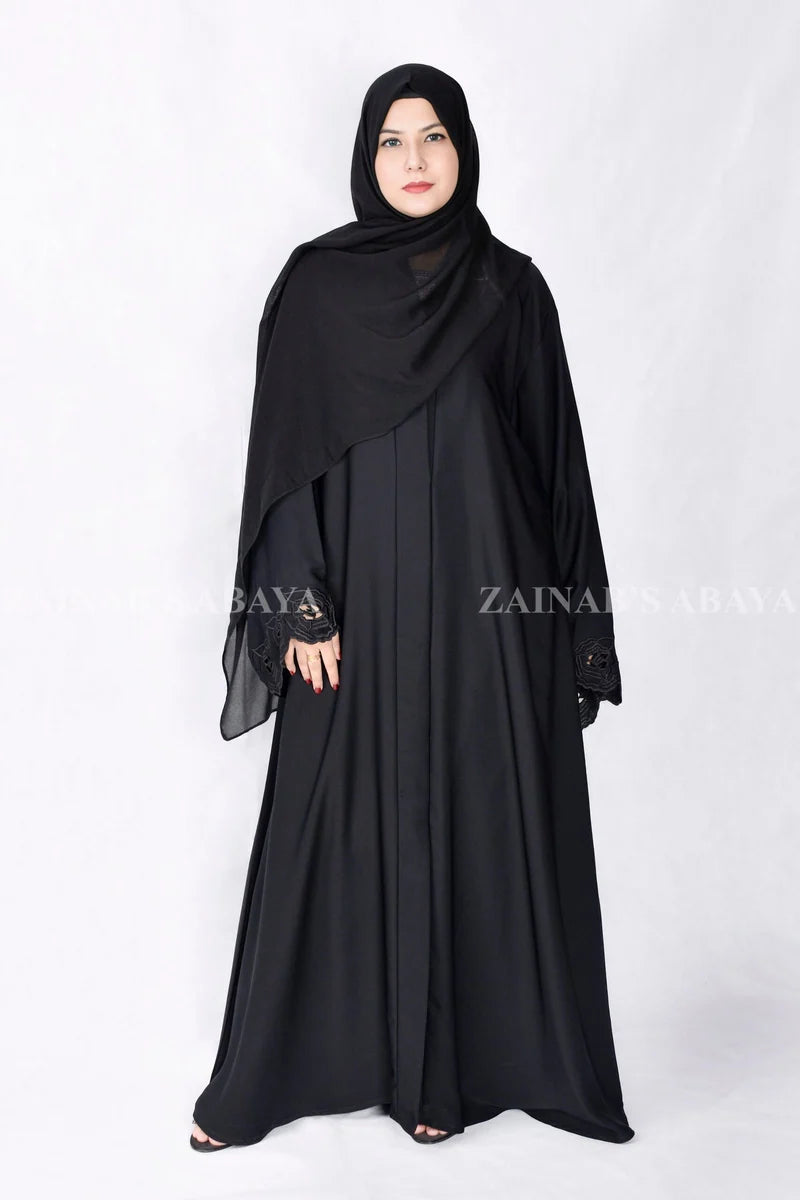 Front Open Abaya with Elegant Embroidery OL-1090 Black product view 5 | Zainab Designer Abaya