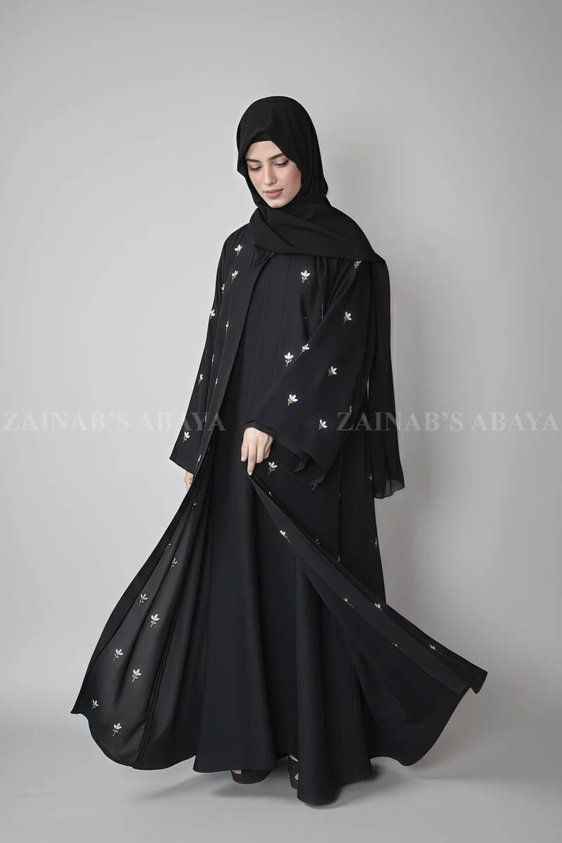Gown Abaya with Embroidery on Front and Sleeves OL-1107 additional product view 3 | Zainab Designer Abaya