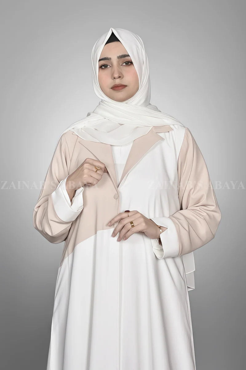 Nida Coat Style Abaya for Women OL-1116 – Off White – front product view | Zainab Designer Abaya
