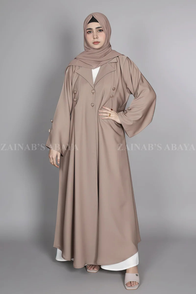 Colored Coat Style Abaya with Button Style OL-1121 – Light Brown – additional product view | Zainab Designer Abaya