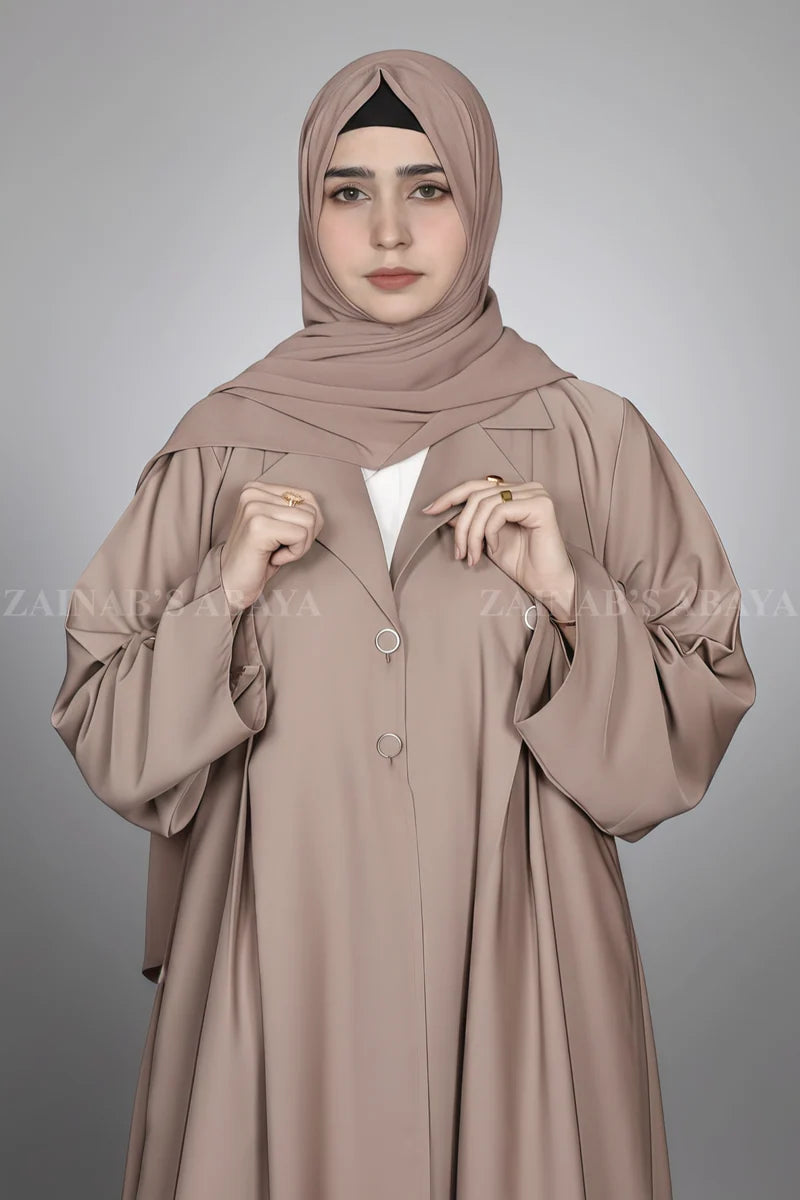 Colored Coat Style Abaya with Button Style OL-1121 – Light Brown – front product view | Zainab Designer Abaya