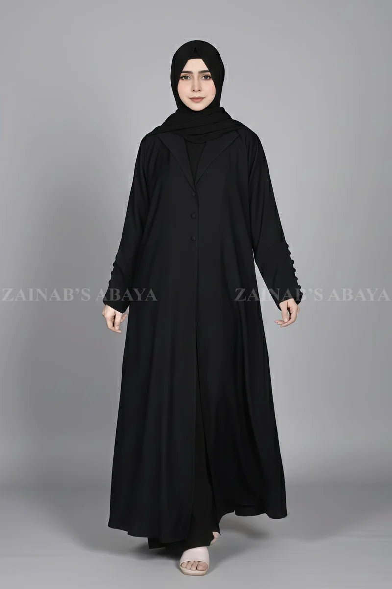 Black Coat Style Abaya with Button Style Sleeves OL-1122 – Black – additional product view | Zainab Designer Abaya