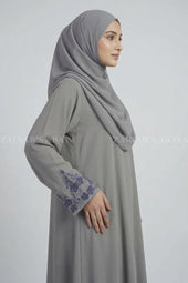 Nida Light Grey Embroidered Maxi Abaya OL-1150 full product view | Zainab Designer Abaya