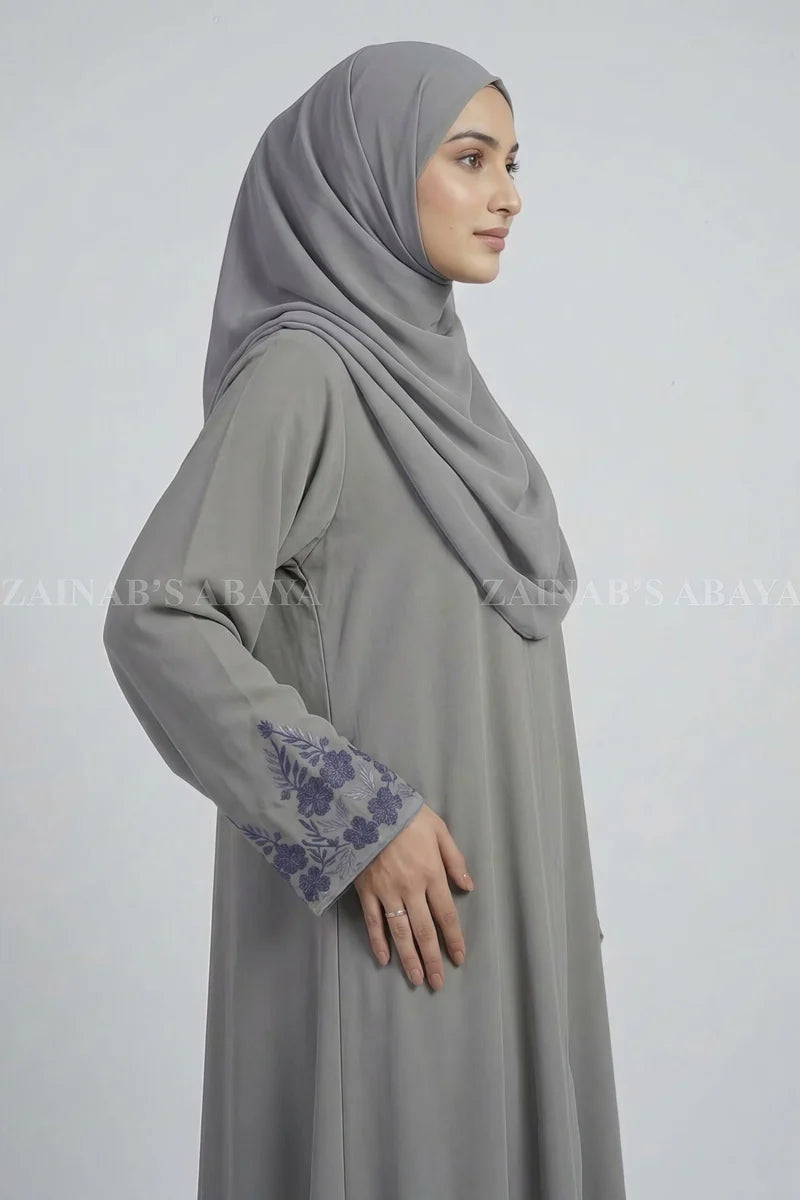 Nida Light Grey Embroidered Maxi Abaya OL-1150