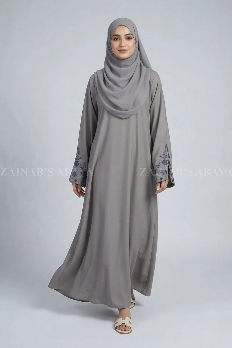 Nida Light Grey Embroidered Maxi Abaya OL-1150 additional product view 3 | Zainab Designer Abaya