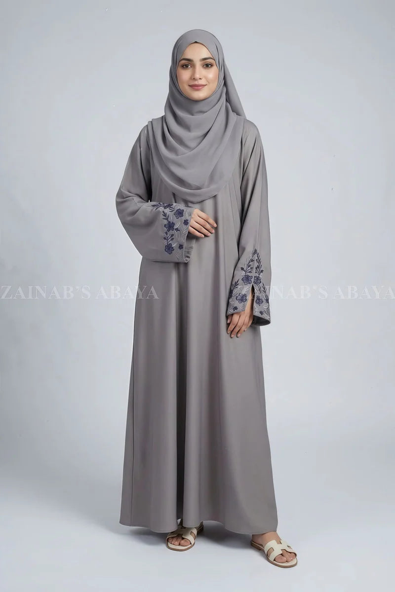 Nida Light Grey Embroidered Maxi Abaya OL-1150 additional product view 4 | Zainab Designer Abaya