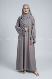 Nida Light Grey Embroidered Maxi Abaya OL-1150 additional product view 4 | Zainab Designer Abaya
