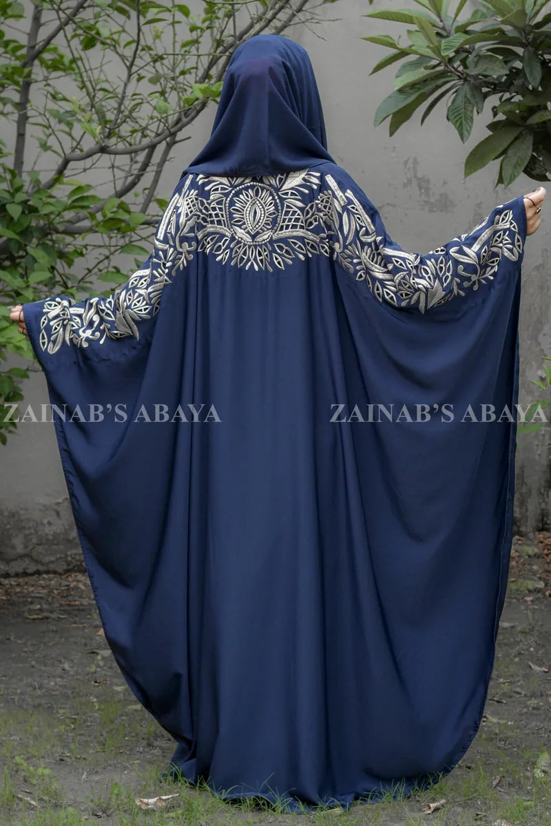 Navy Blue Kaftan Abaya with Embroidery on Back OL-357 – OL-0357 – product view 2 | Zainab Designer Abaya