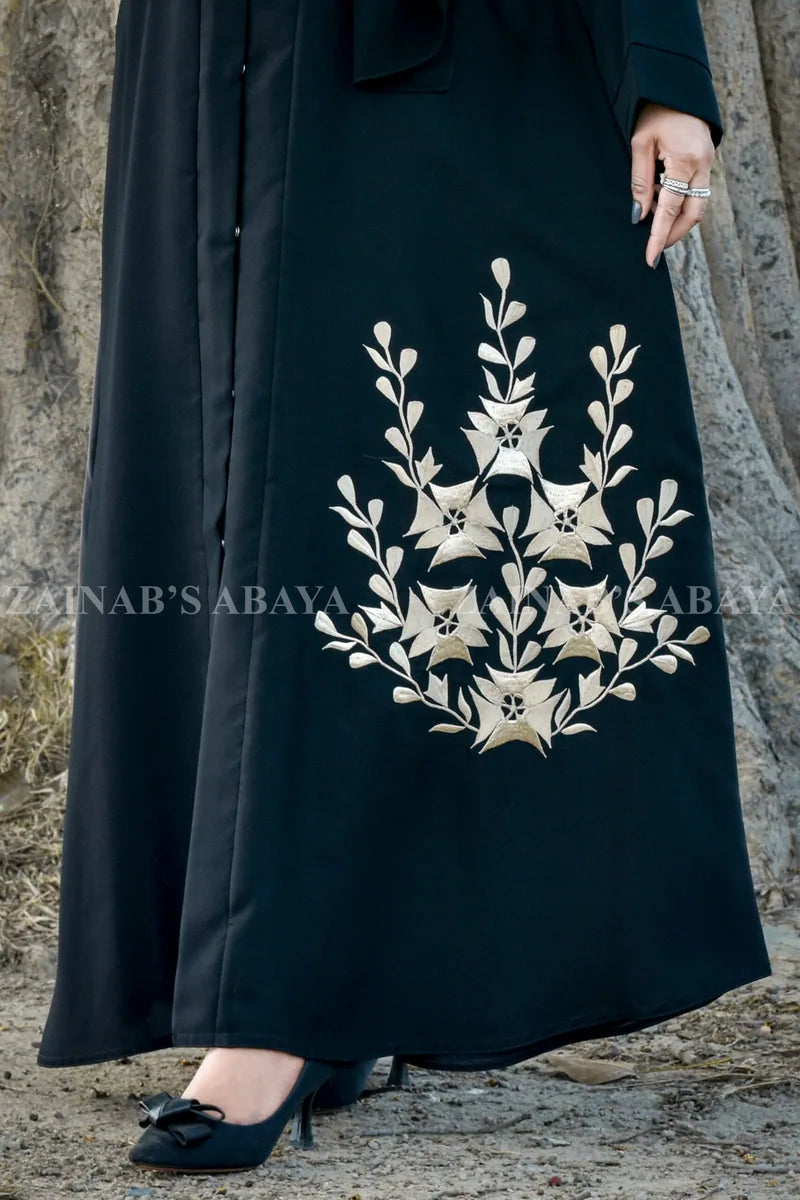 Nida Front Open Gown Abaya With Embroidery On Front And Bottom – 0145 additional product view 2 | Zainab Designer Abaya