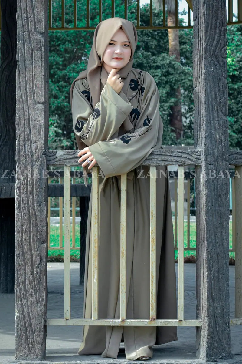 Nida Color Front Open Gown Abaya Embroidery On Front, Back & Sleeves – 0819 Skin product view 2 | Zainab Designer Abaya