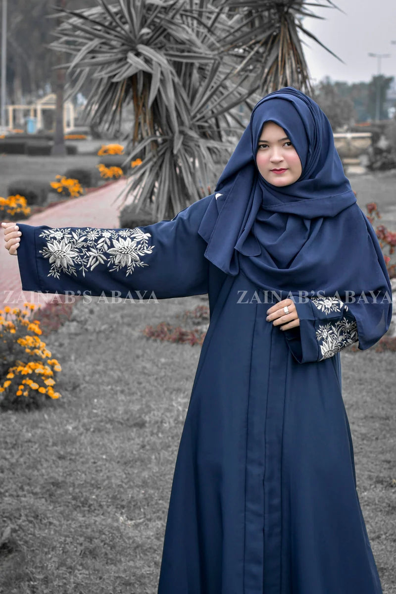 New Nida Color Front Open Gown Abaya, Tilla Handmade & Machine Embroidery On Back – 0222 additional product view 2 | Zainab Designer Abaya