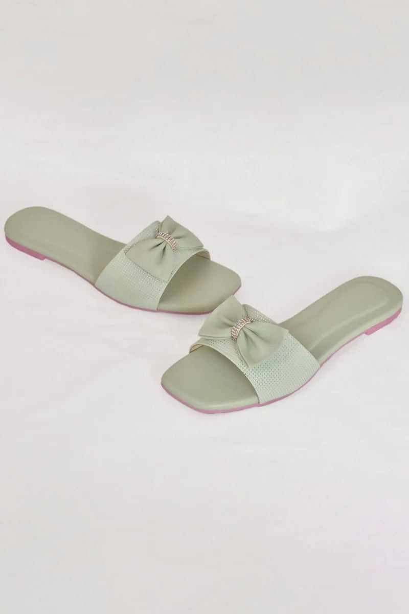 Whisper Grape Bow Style Women Slipper Z-105 – Grey Olive additional view 3 | Zainab Designer Abaya