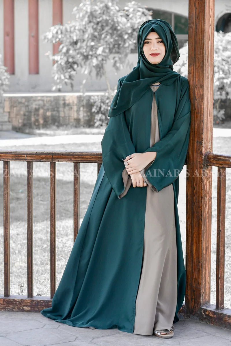 Front Open Gown Abaya with Inner Maxi OL-1071 full product view | Zainab Designer Abaya