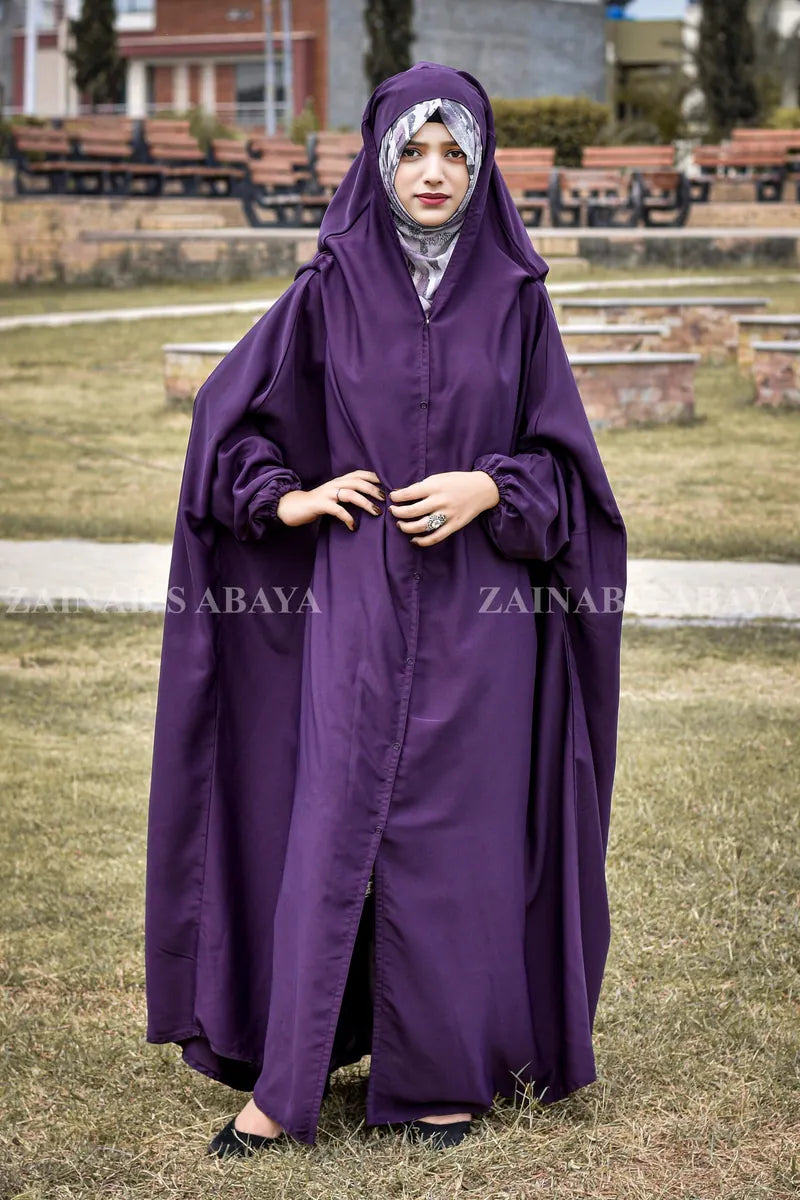 Iraqi Chadar with Front Buttons – ACC-327 – Purple full product view | Zainab Designer Abaya