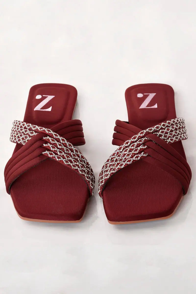 Dezzal Cross Formal Women Slipper Z-109 – Red front product view | Zainab Designer Abaya