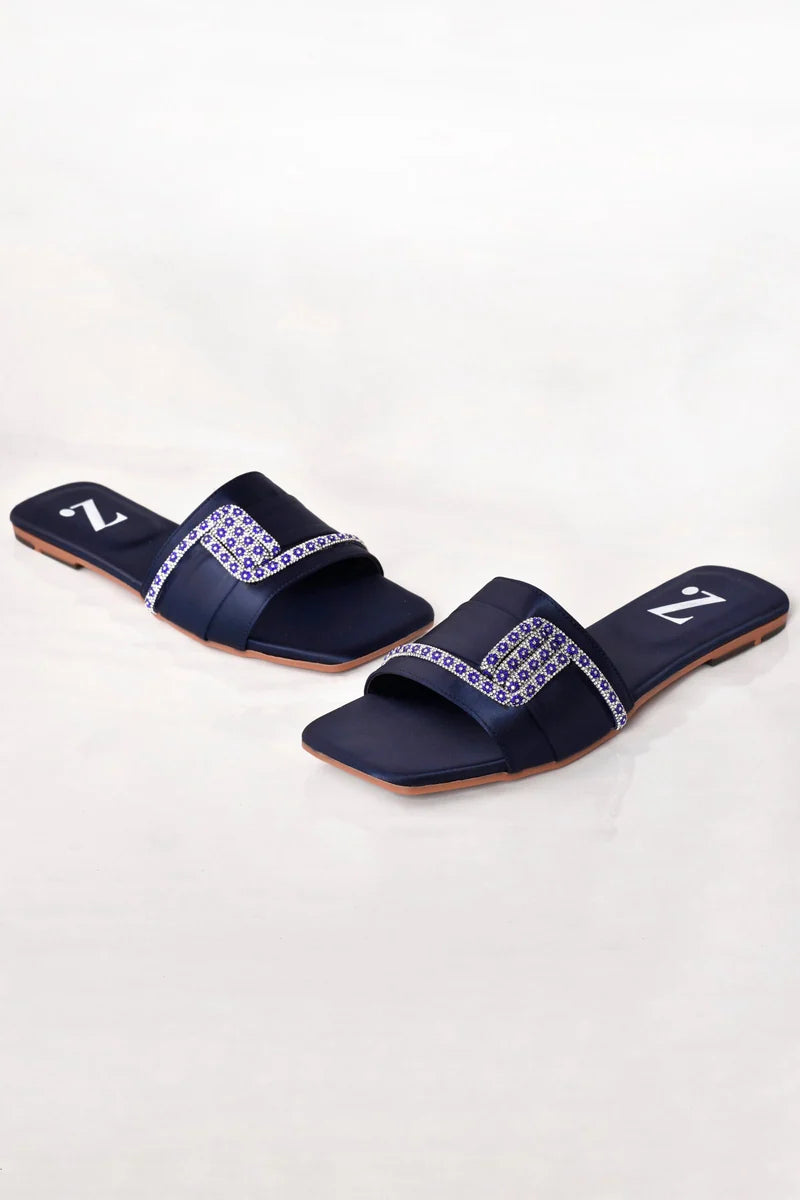 Midnight Spark Formal Women Slipper Z-103 – Navy Blue front product view | Zainab Designer Abaya