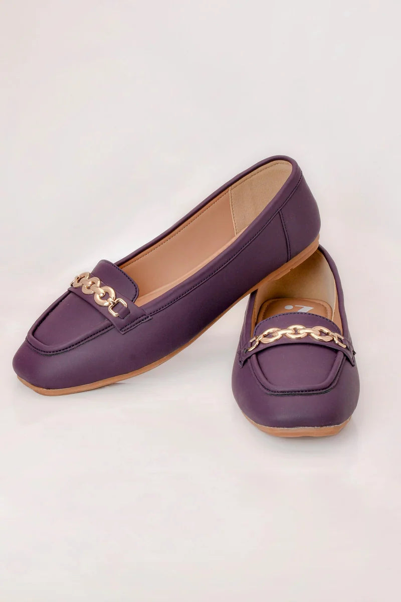 Deep Purple Ladies Pumps with Golden Accent Z 404 – Deep Purple – full product view | Zainab Designer Abaya